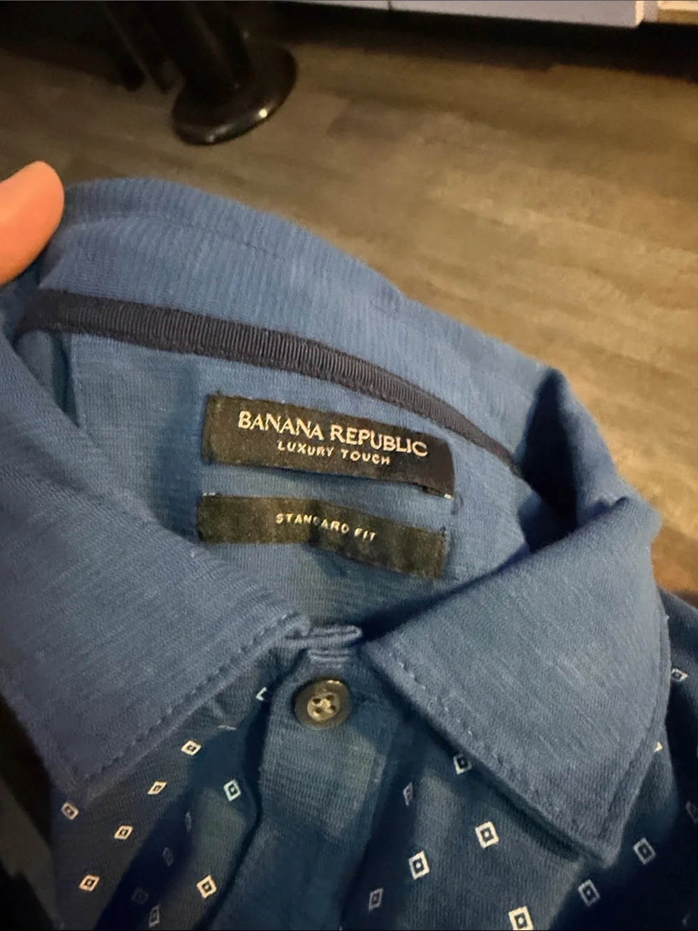Banana Republic Navy Polo with White Micro Dot Pattern